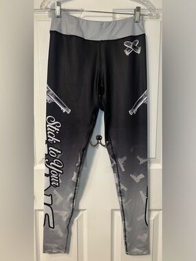 Xlusion ‘Stick to Your Guns’ Graphic Leggings Black Gray Ombré Athletic Size S